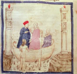 Dante et Virgile (70-19 av. J.-C.) allant en enfer, de La Divine Comédie de Dante Alighieri (1265-1321)
